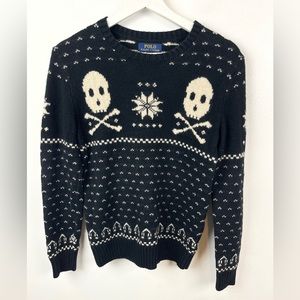 Polo Ralph Lauren Skull Fair Isle Black Sweater Boys Large L 14-16 Wool Cotton